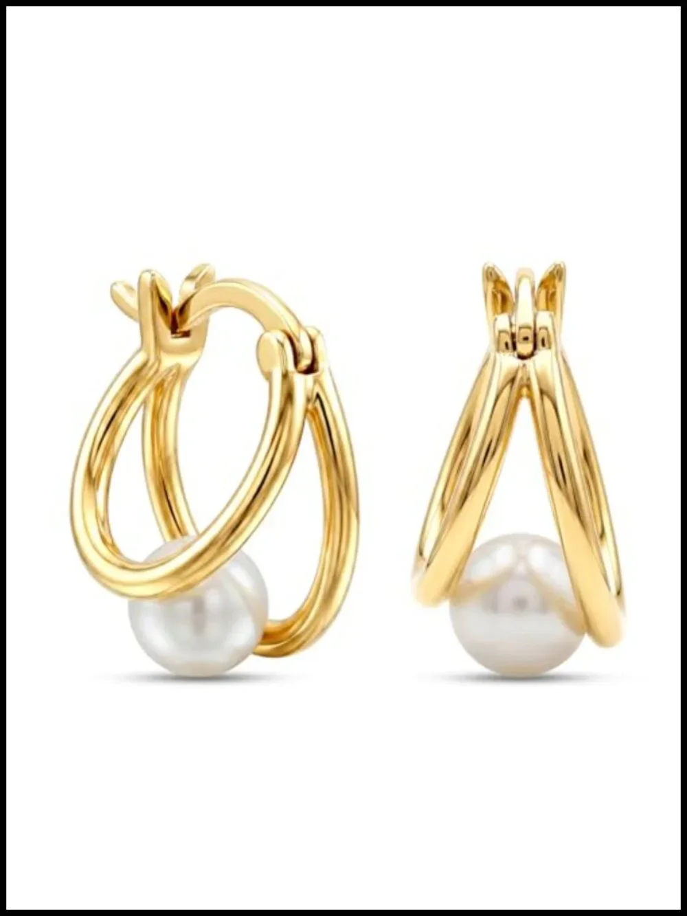 14K Gold Plated Freshwater Pearl Hoop Earrings for Women 15MM